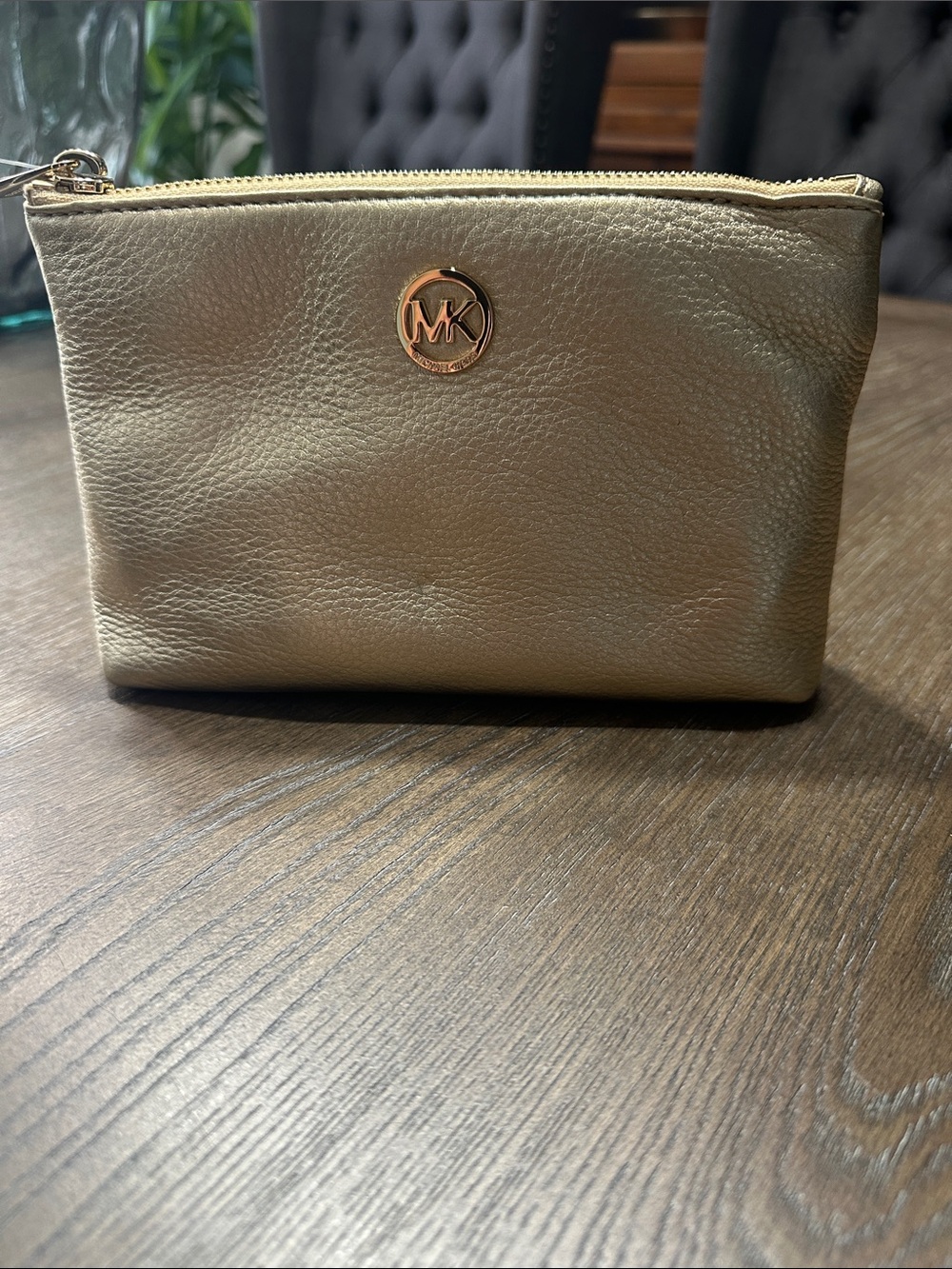 Michael Kors Metallic Gold Leather Cosmetic Pouch